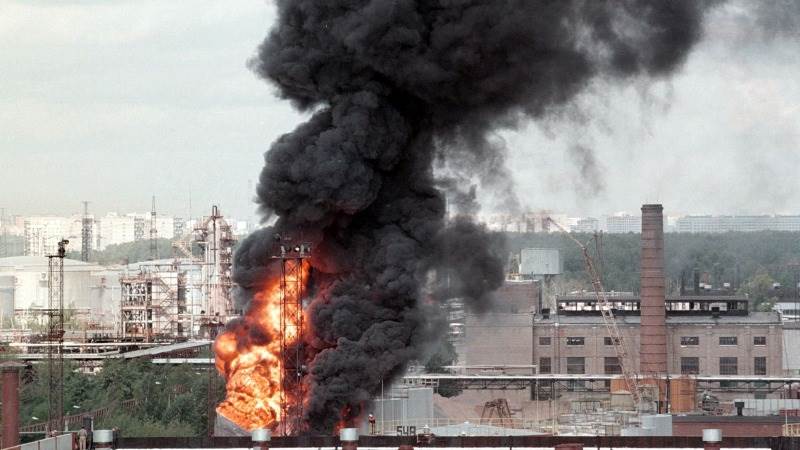 Oil depot in Russia catches fire